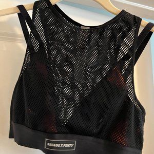 Savage X Fenty Pin Up Low-Impact Sports Bra, Black Caviar Up N Flames, Medium
